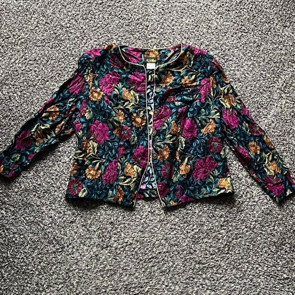 Vintage A.S. Elliot Cardigan Women 22W Floral Fairy Cottagecore Whimsical Jacket